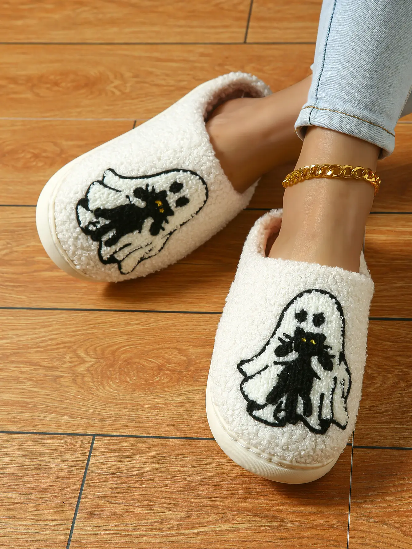 Cute Ghost Halloween Slippers Black Cotton Warm Winter — feature 4