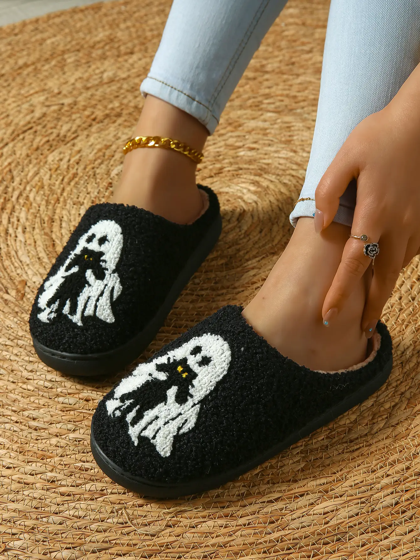 Cute Ghost Halloween Slippers Black Cotton Warm Winter — feature 6