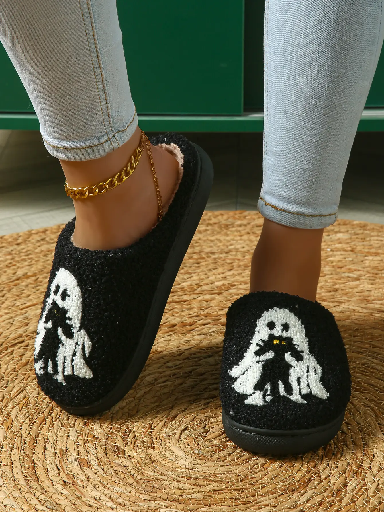 Cute Ghost Halloween Slippers Black Cotton Warm Winter — feature 7