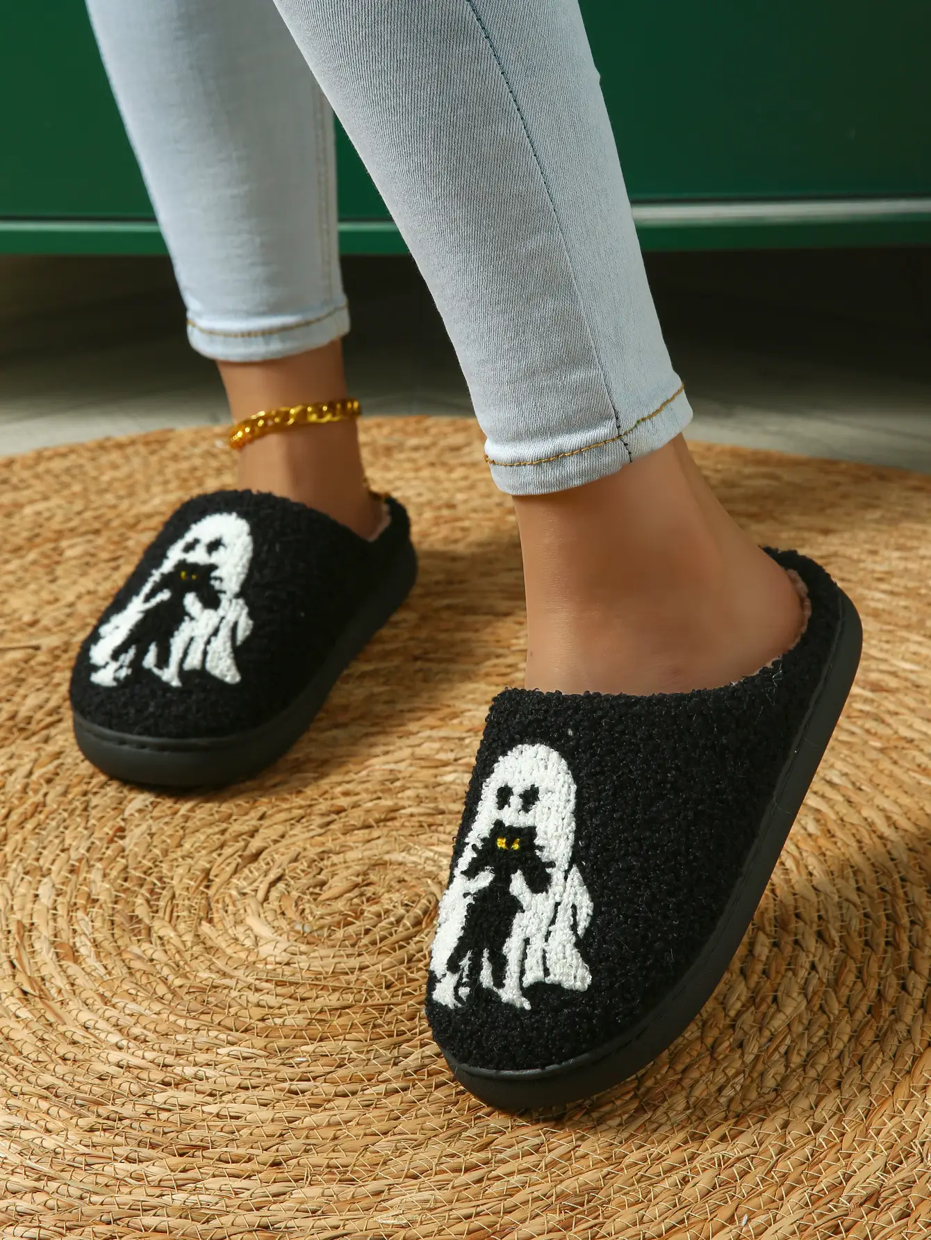 Cute Ghost Halloween Slippers Black Cotton Warm Winter — feature 8