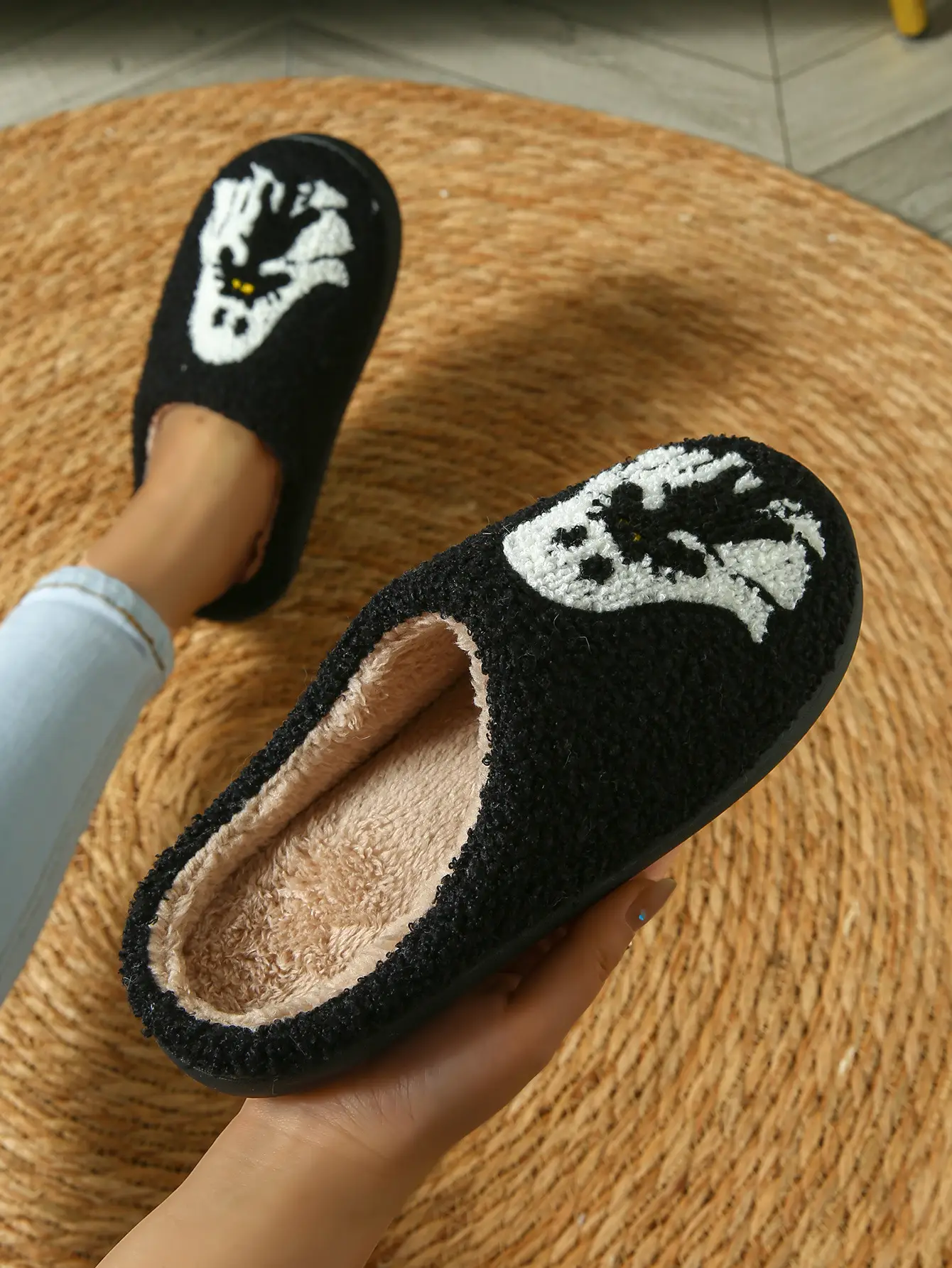 Cute Ghost Halloween Slippers Black Cotton Warm Winter — feature 9