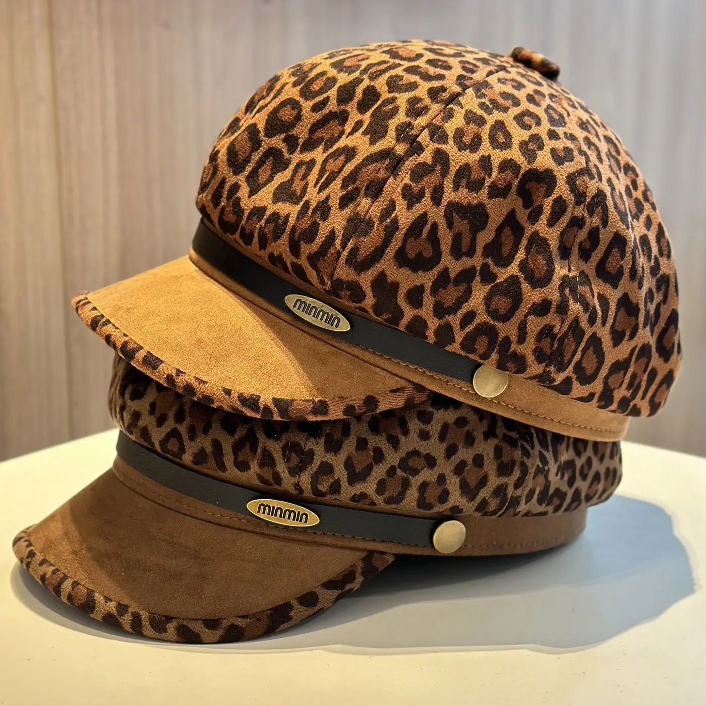 Leopard Print Beret for Women with Large Cap