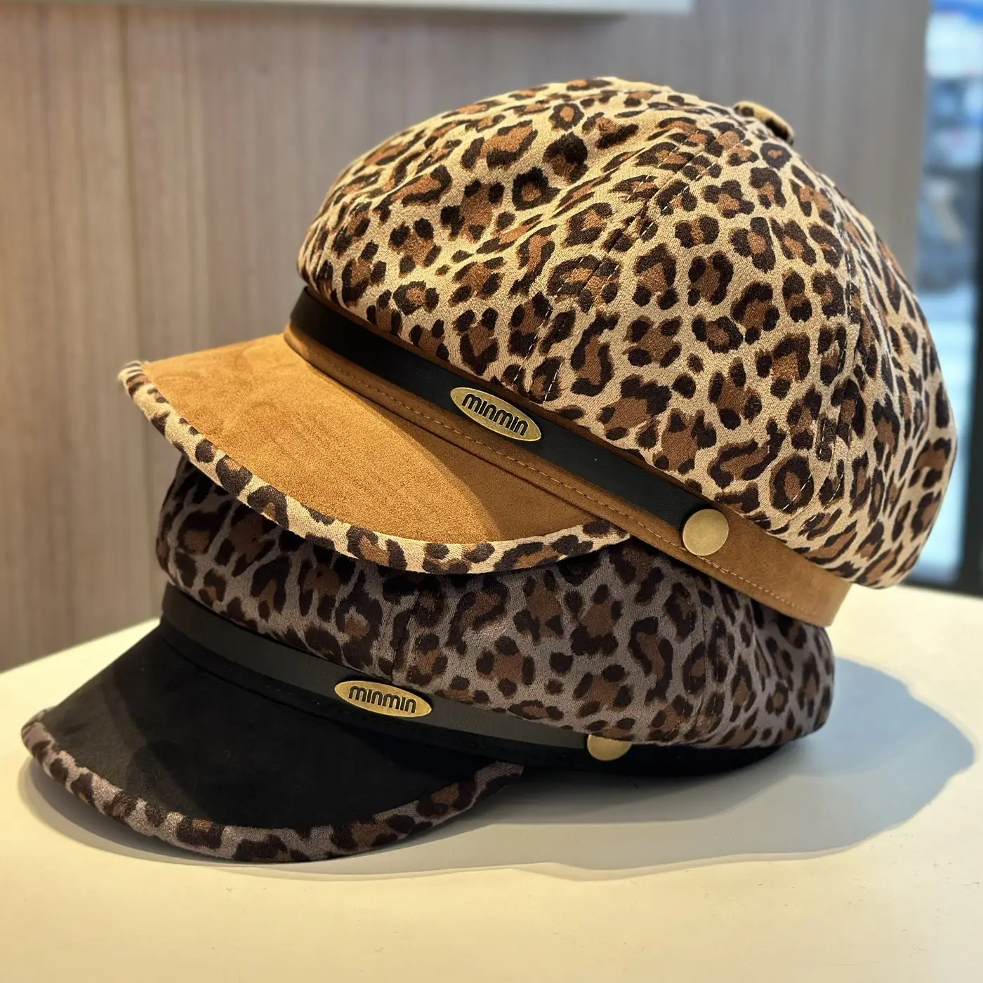 Leopard Print Beret for Women with Large Cap