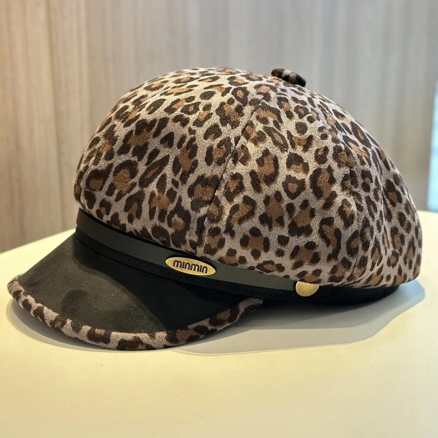 Leopard Print Beret for Women with Large Cap