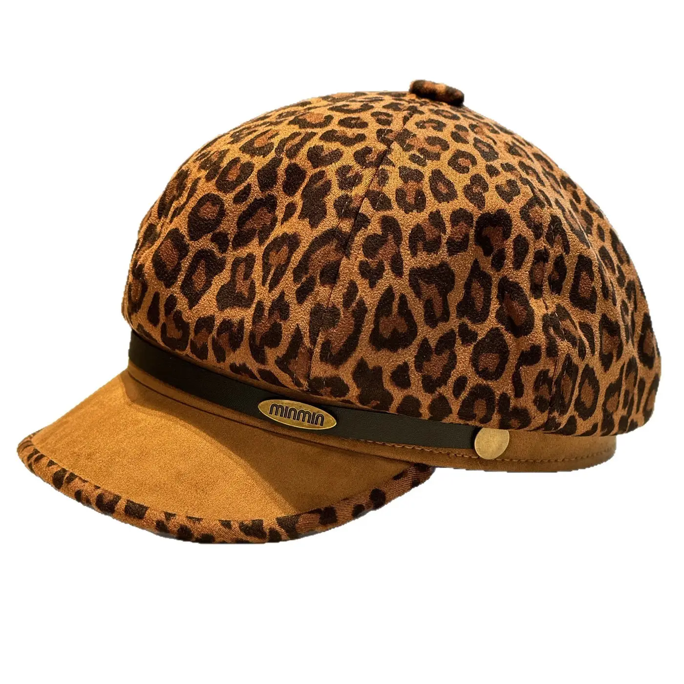 Leopard Print Beret for Women with Large Cap