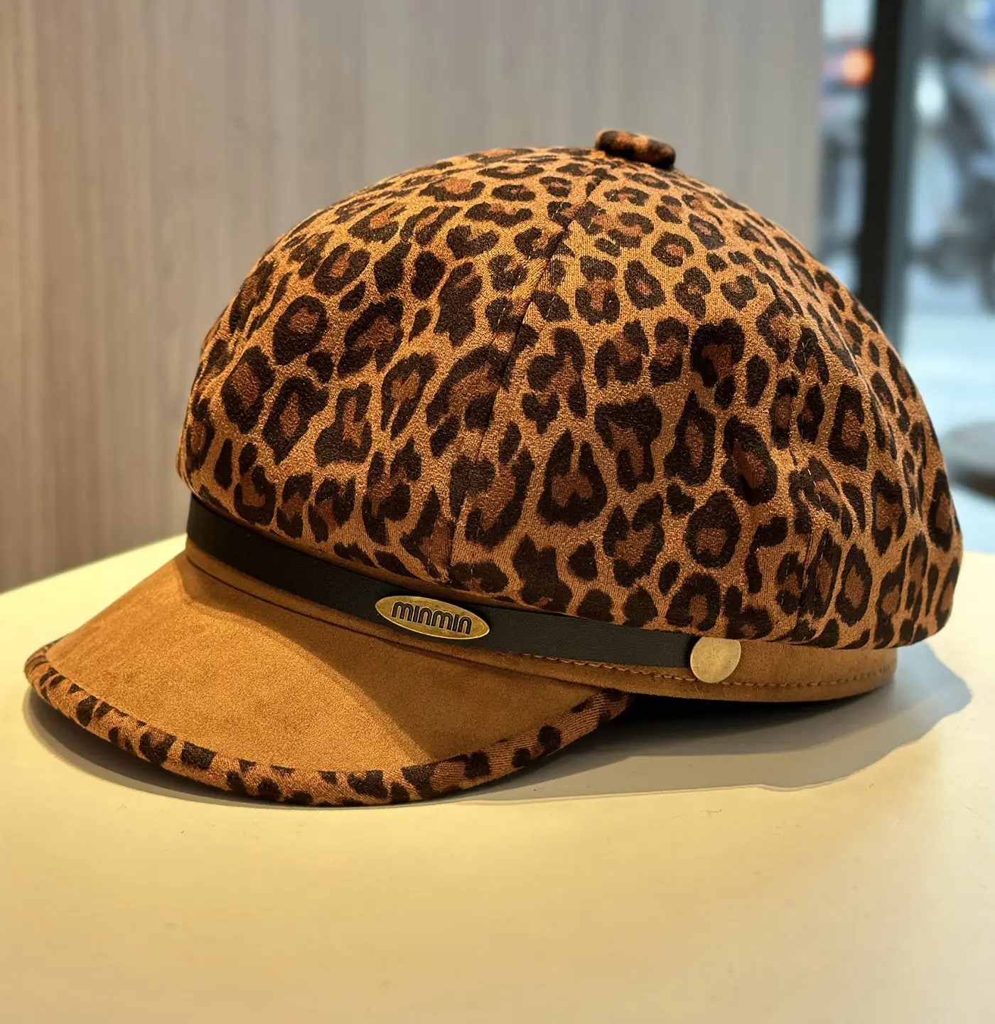Leopard Print Beret for Women with Large Cap