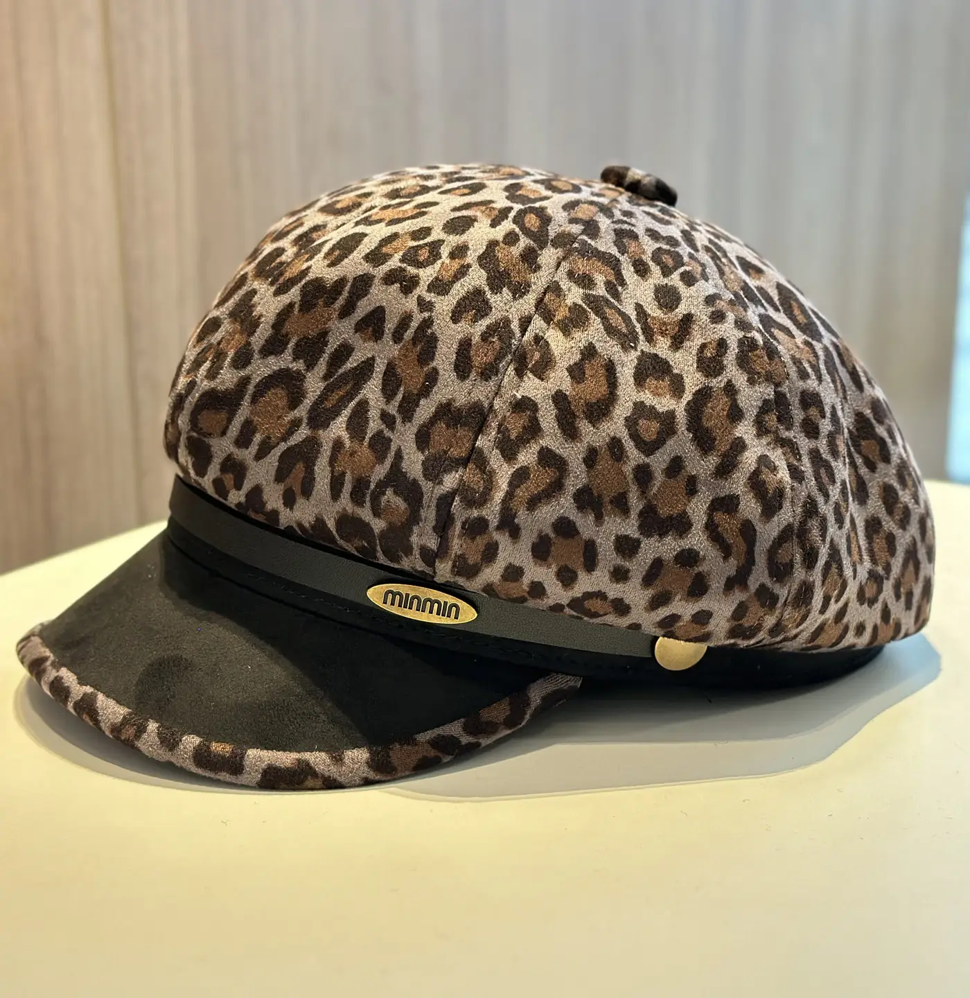 Leopard Print Beret for Women with Large Cap