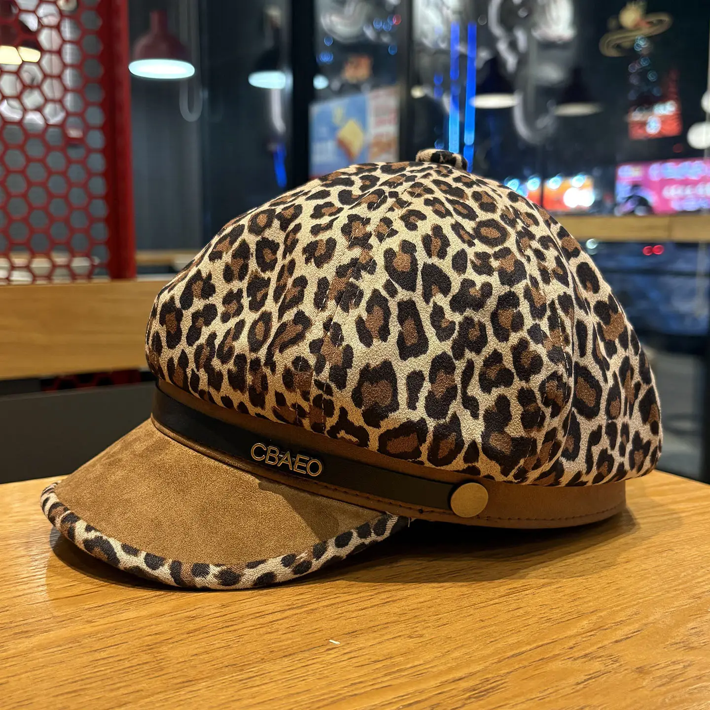 Leopard Print Beret for Women with Large Cap