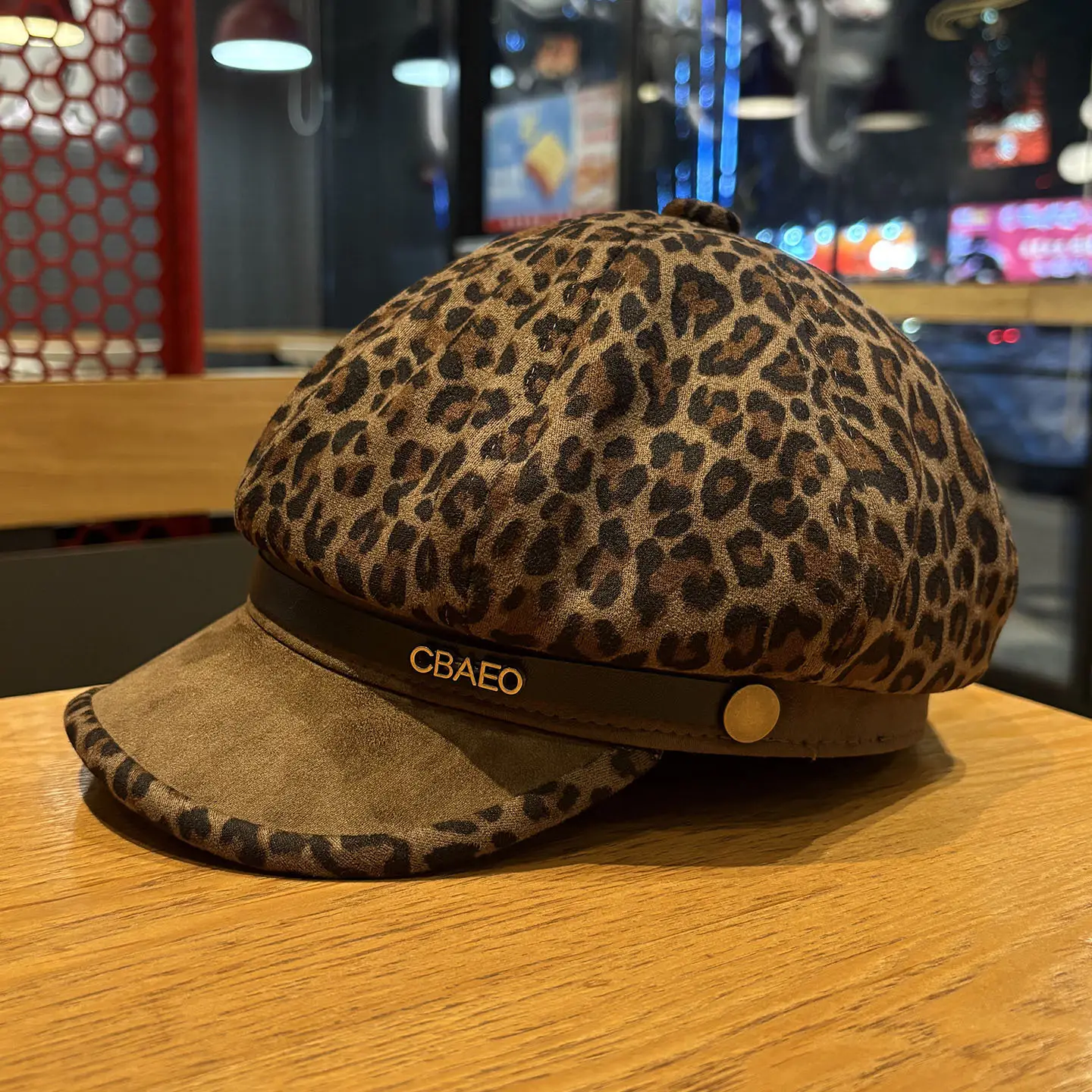 Leopard Print Beret for Women with Large Cap