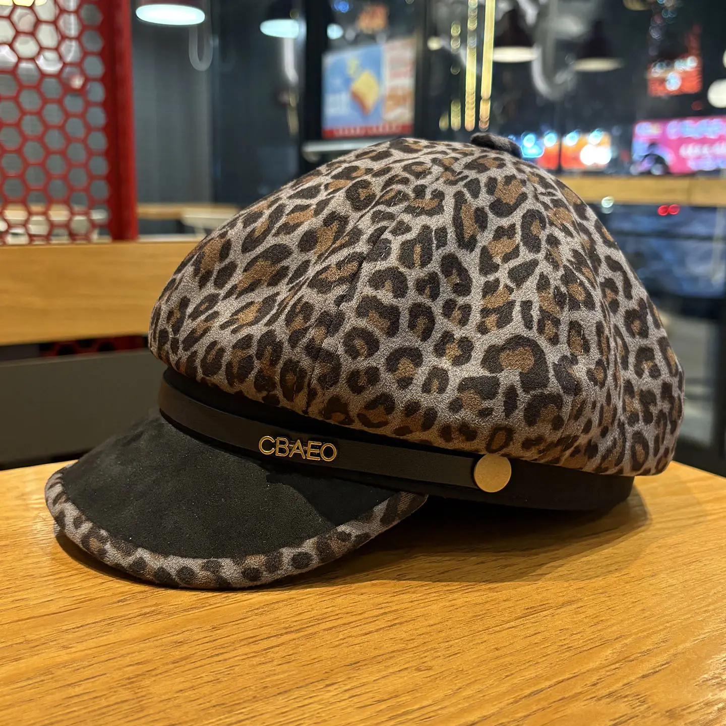 Leopard Print Beret for Women with Large Cap
