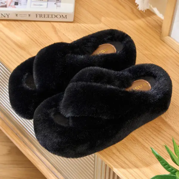 Internet Celebrity Furry Slippers for Women to Wear Thick-Soled 2025 New Winter Indoor Home Non-Slip Warm Plush Cotton Slippers - Image 4