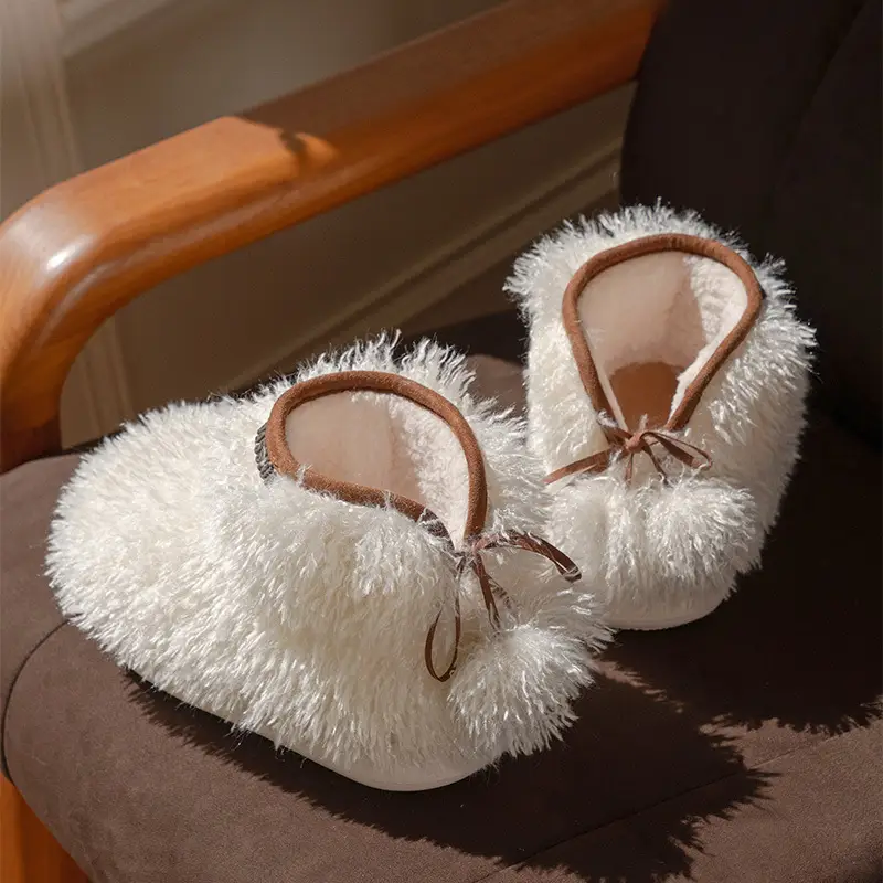 Mingsheng Plush Warm Cotton Slippers for Women in Winter with Velvet and Thickeneded Indoor Home High-Top Winter Cotton Shoes for Winter