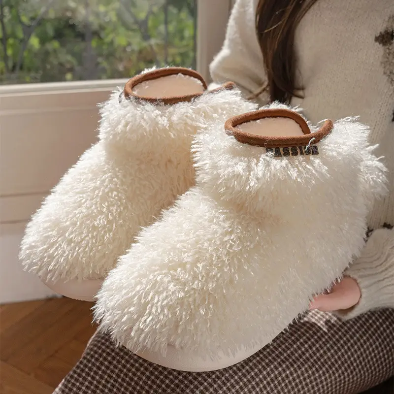 Mingsheng Plush Warm Cotton Slippers for Women in Winter with Velvet and Thickeneded Indoor Home High-Top Winter Cotton Shoes for Winter