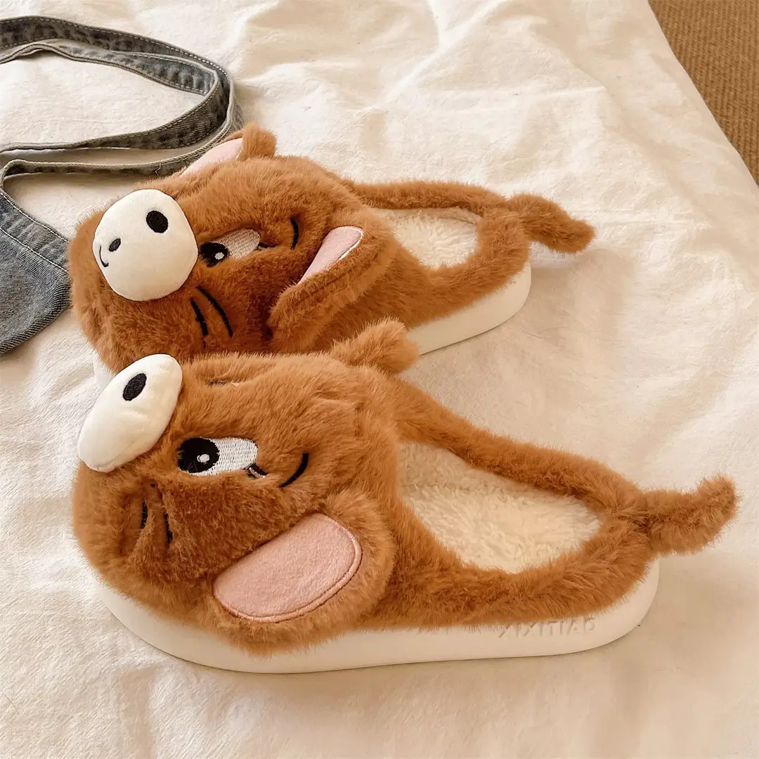 Cross-Border New Furry Slippers for Women in Winter Cute Mouse Indoor Home Warm Plush Non-Slip Outer Wear Cotton Slippers - Image 5
