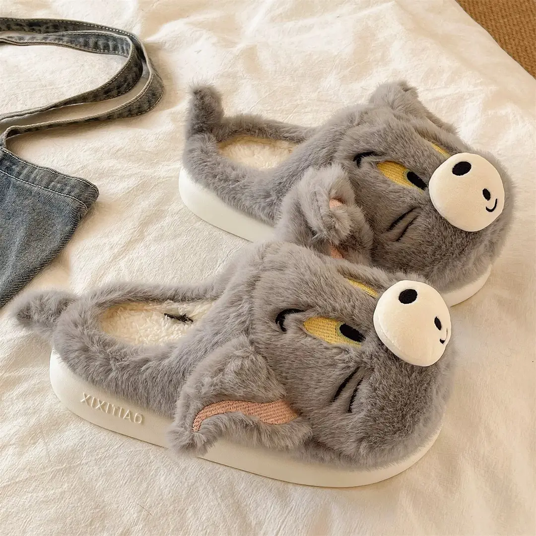 Cross-Border New Furry Slippers for Women in Winter Cute Mouse Indoor Home Warm Plush Non-Slip Outer Wear Cotton Slippers - Image 7