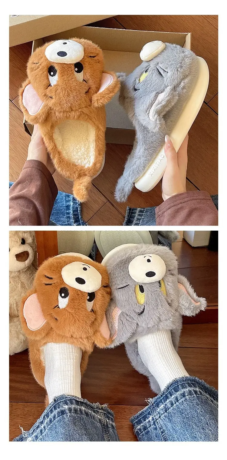 Cross-Border New Furry Slippers for Women in Winter Cute Mouse Indoor Home Warm Plush Non-Slip Outer Wear Cotton Slippers — feature 10