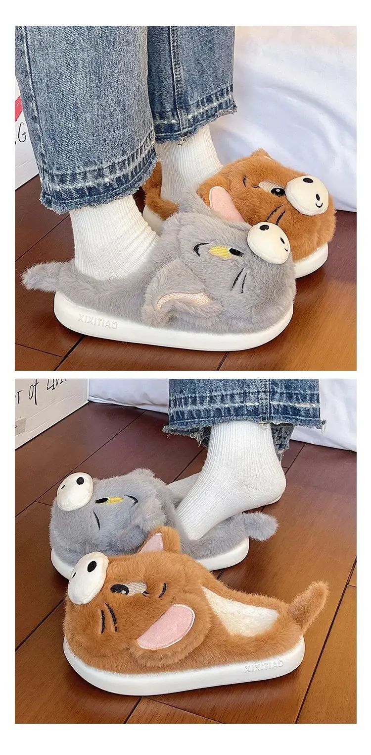 Cross-Border New Furry Slippers for Women in Winter Cute Mouse Indoor Home Warm Plush Non-Slip Outer Wear Cotton Slippers — feature 11