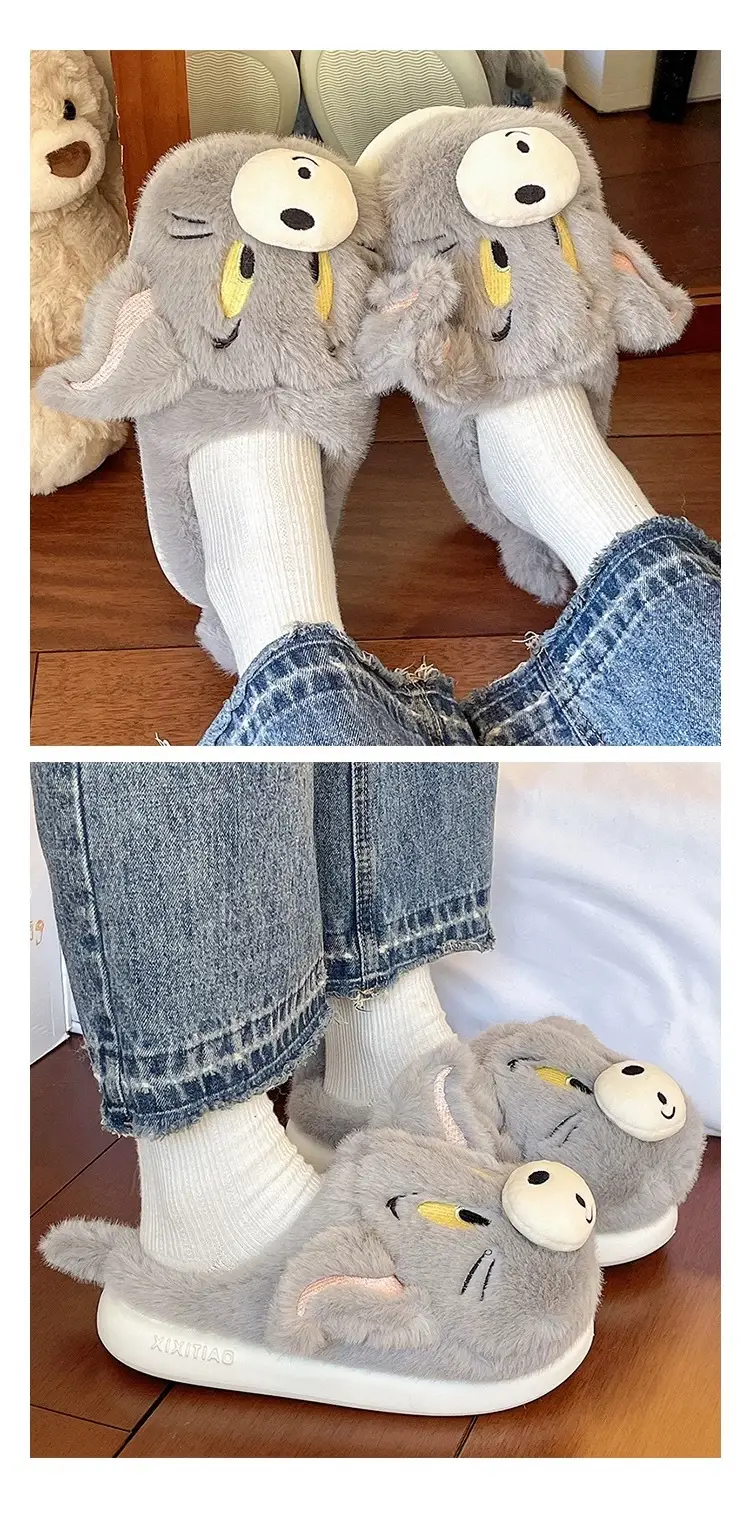 Cross-Border New Furry Slippers for Women in Winter Cute Mouse Indoor Home Warm Plush Non-Slip Outer Wear Cotton Slippers — feature 13