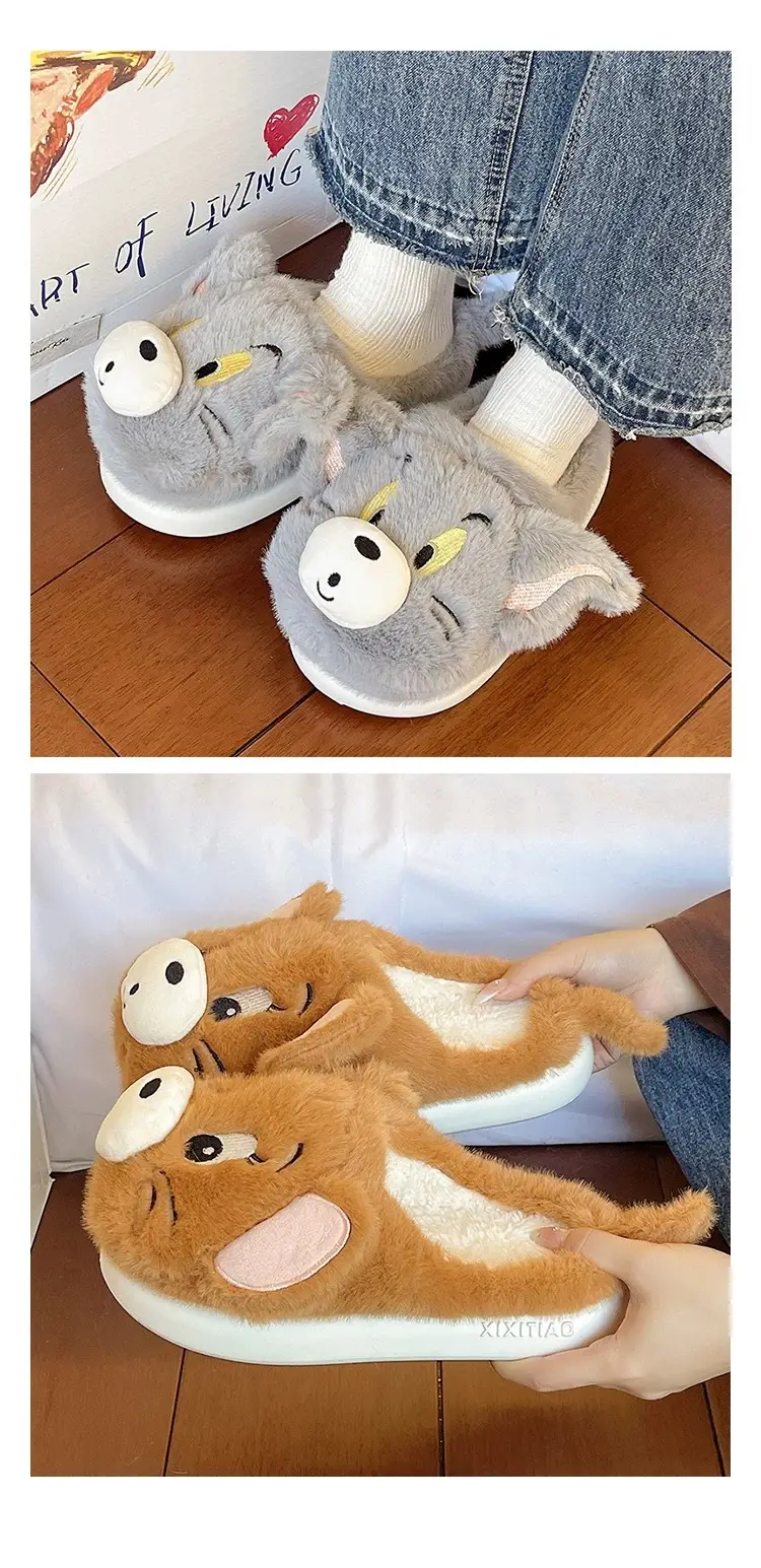 Cross-Border New Furry Slippers for Women in Winter Cute Mouse Indoor Home Warm Plush Non-Slip Outer Wear Cotton Slippers — feature 14