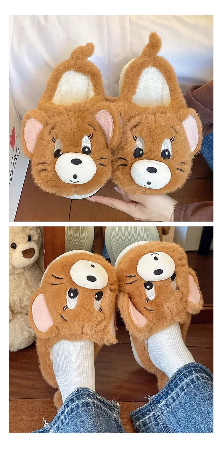 Cross-Border New Furry Slippers for Women in Winter Cute Mouse Indoor Home Warm Plush Non-Slip Outer Wear Cotton Slippers — feature 15