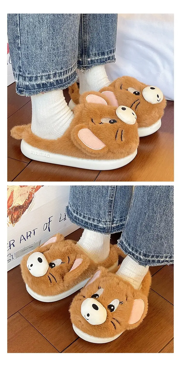 Cross-Border New Furry Slippers for Women in Winter Cute Mouse Indoor Home Warm Plush Non-Slip Outer Wear Cotton Slippers — feature 16