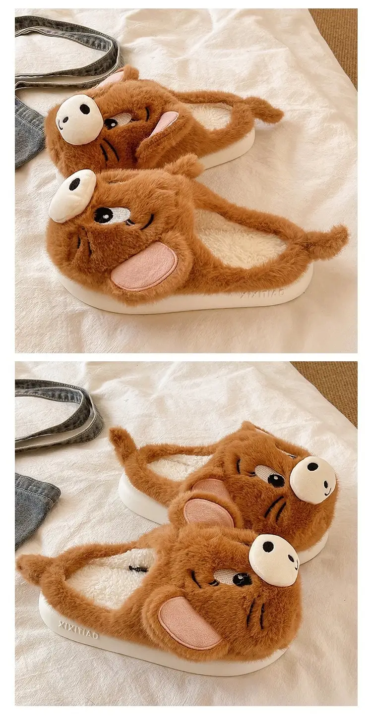 Cross-Border New Furry Slippers for Women in Winter Cute Mouse Indoor Home Warm Plush Non-Slip Outer Wear Cotton Slippers — feature 3
