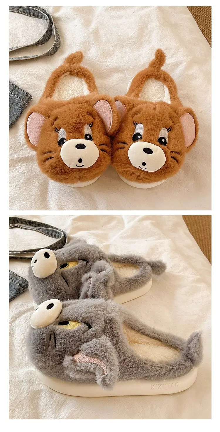 Cross-Border New Furry Slippers for Women in Winter Cute Mouse Indoor Home Warm Plush Non-Slip Outer Wear Cotton Slippers — feature 4