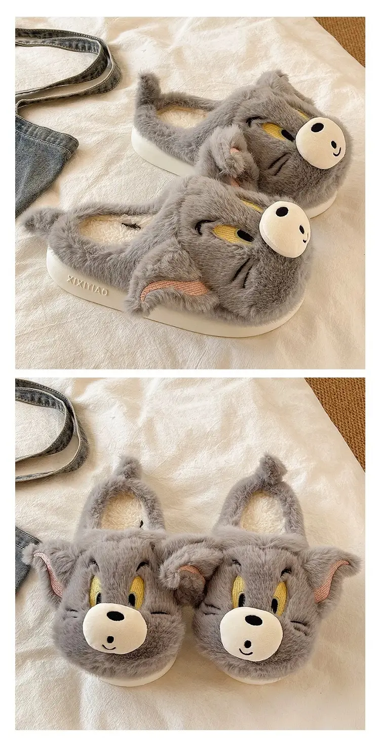 Cross-Border New Furry Slippers for Women in Winter Cute Mouse Indoor Home Warm Plush Non-Slip Outer Wear Cotton Slippers — feature 5