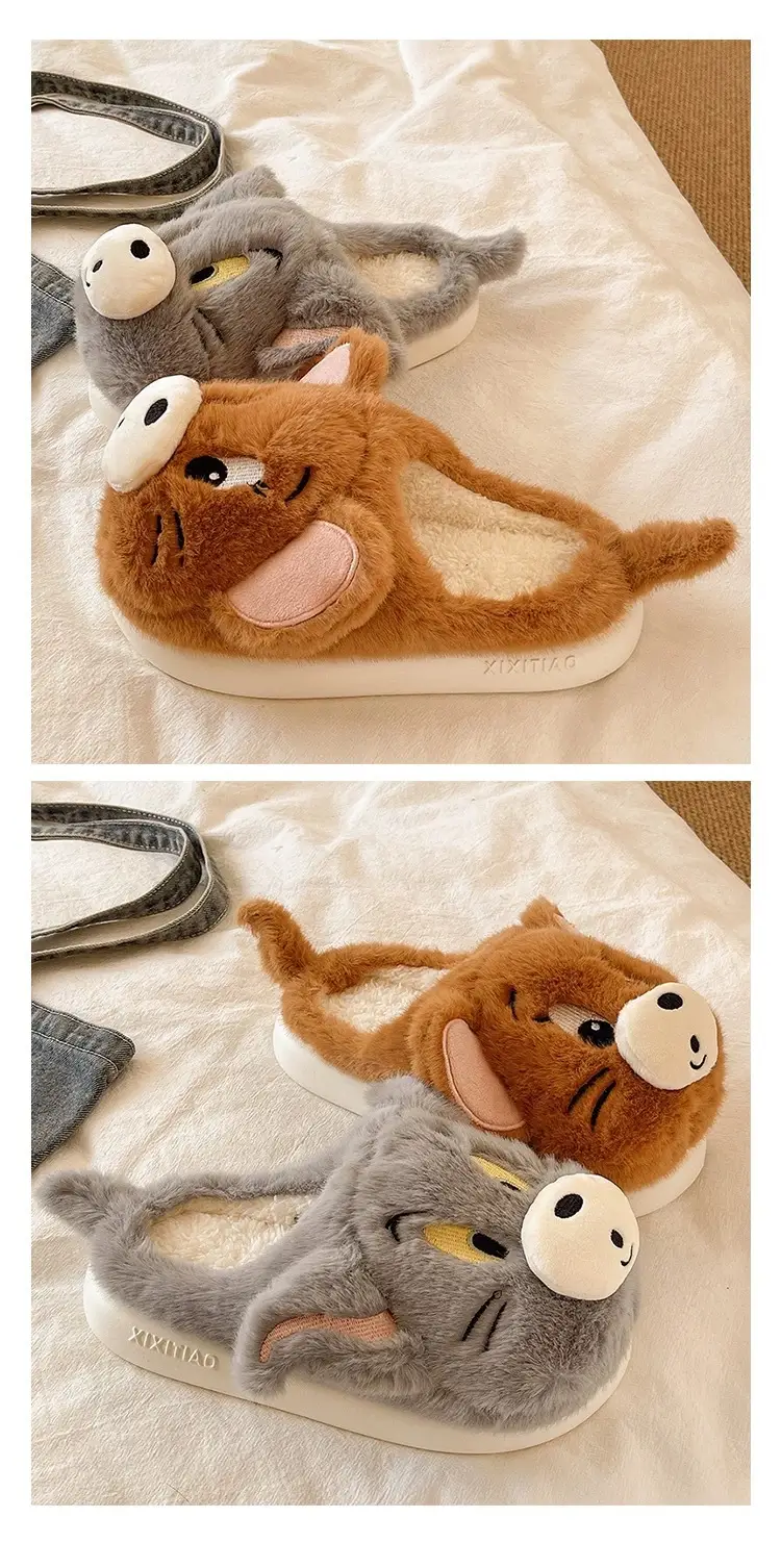 Cross-Border New Furry Slippers for Women in Winter Cute Mouse Indoor Home Warm Plush Non-Slip Outer Wear Cotton Slippers — feature 6