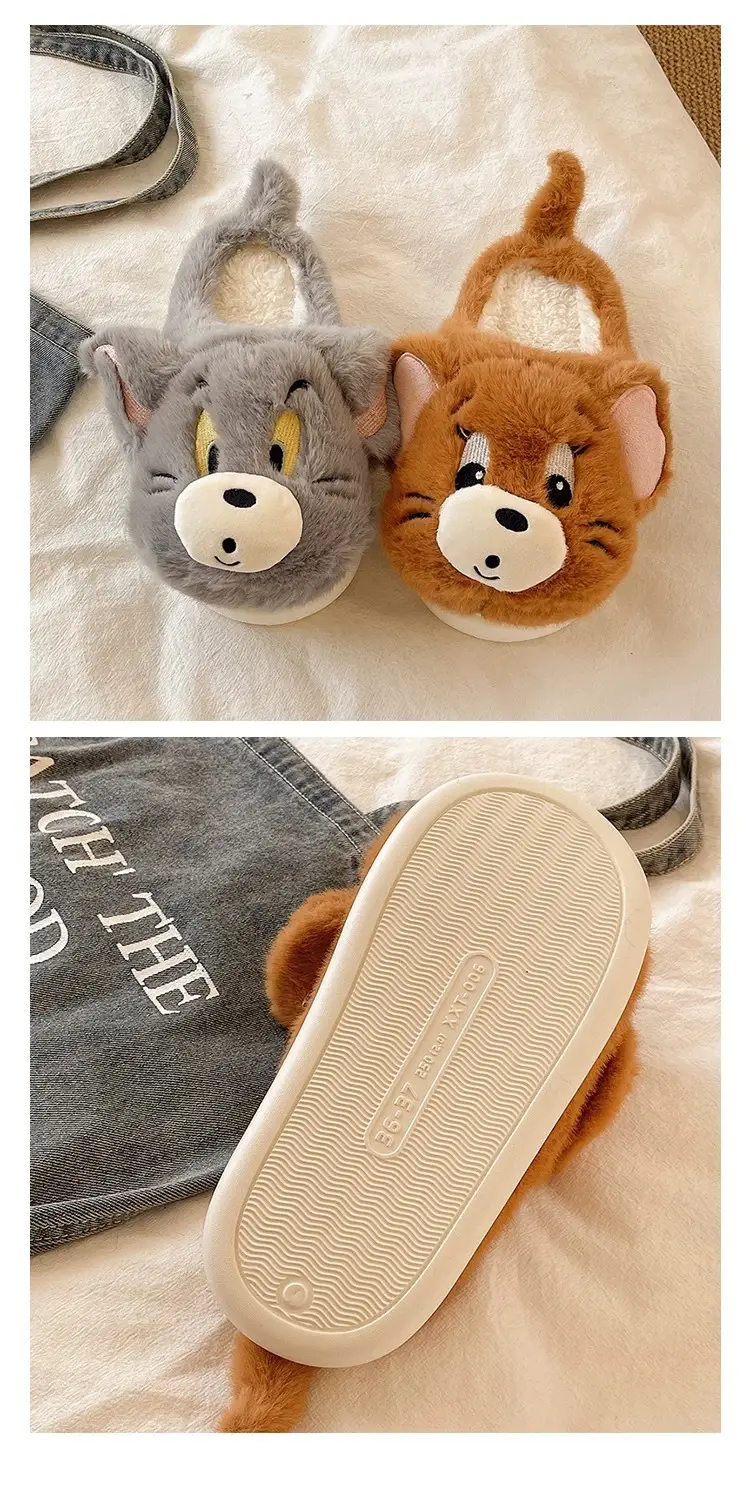 Cross-Border New Furry Slippers for Women in Winter Cute Mouse Indoor Home Warm Plush Non-Slip Outer Wear Cotton Slippers — feature 7