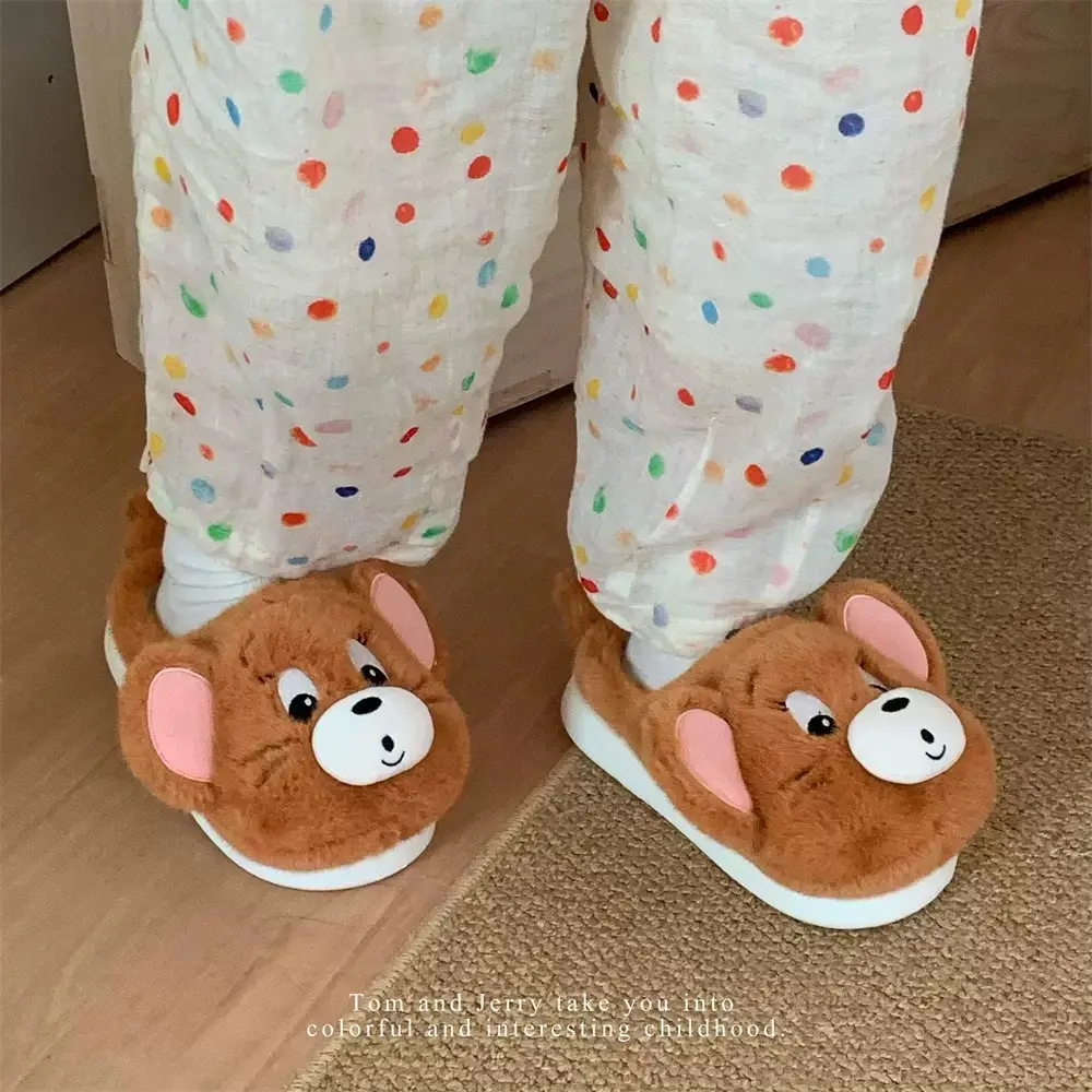 Cross-Border New Furry Slippers for Women in Winter Cute Mouse Indoor Home Warm Plush Non-Slip Outer Wear Cotton Slippers - Image 3