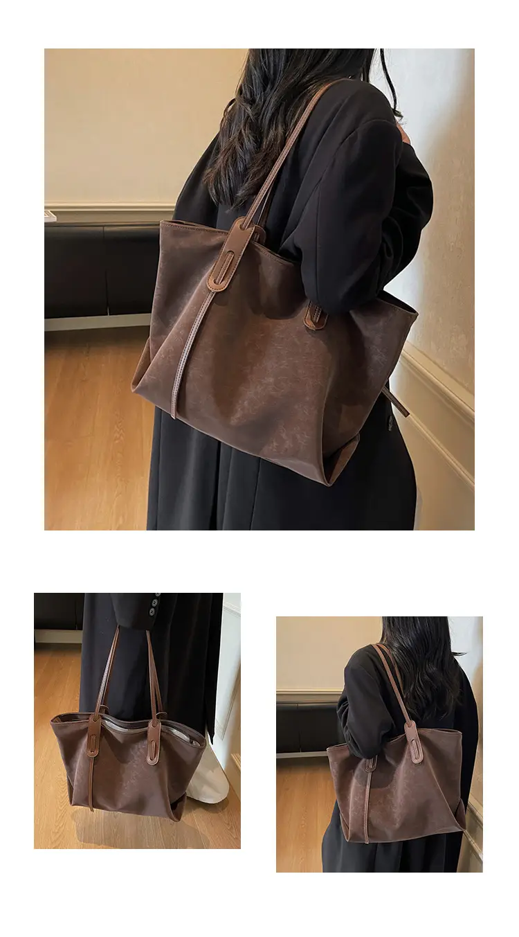 Brown Retro Suede Women's Large Shoulder Bag — feature 11