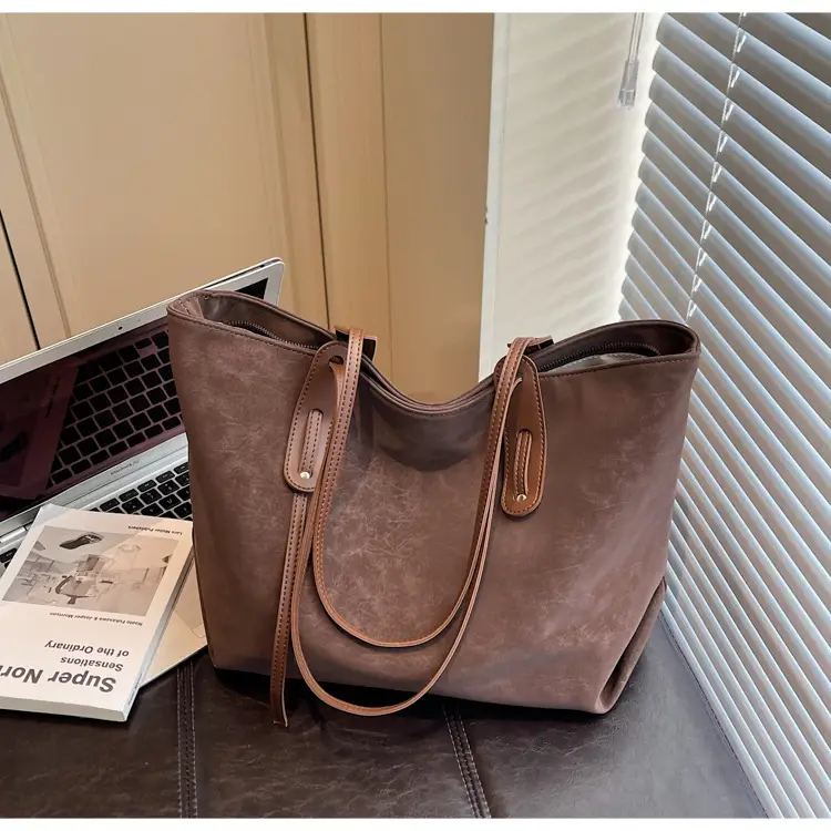 Brown Retro Suede Women's Large Shoulder Bag — feature 15