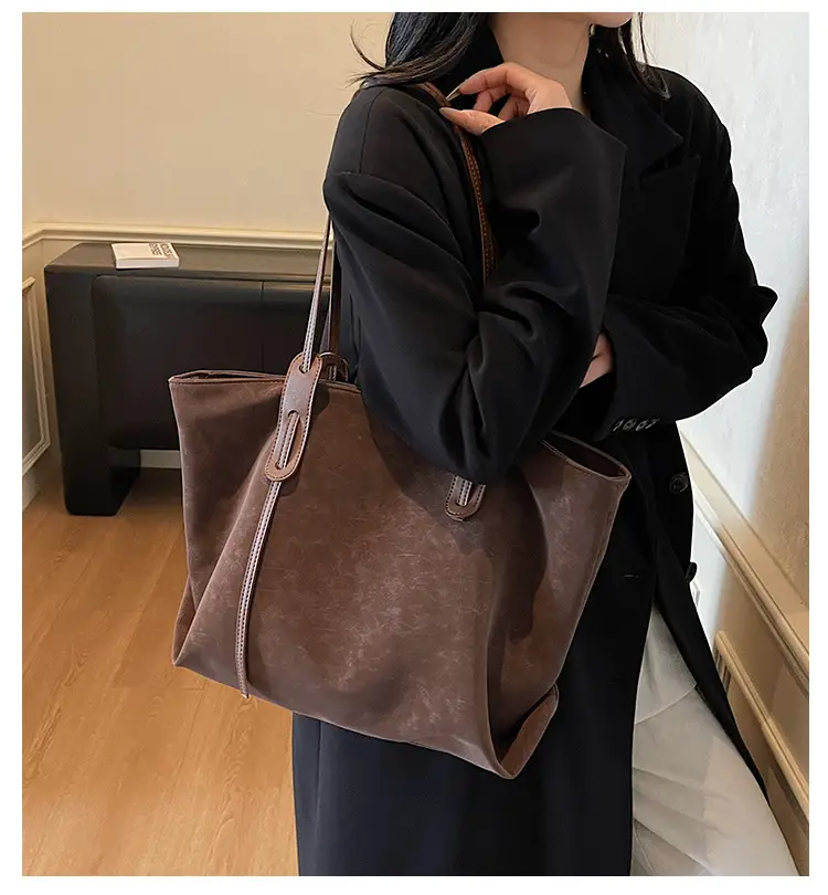 Brown Retro Suede Women's Large Shoulder Bag — feature 2