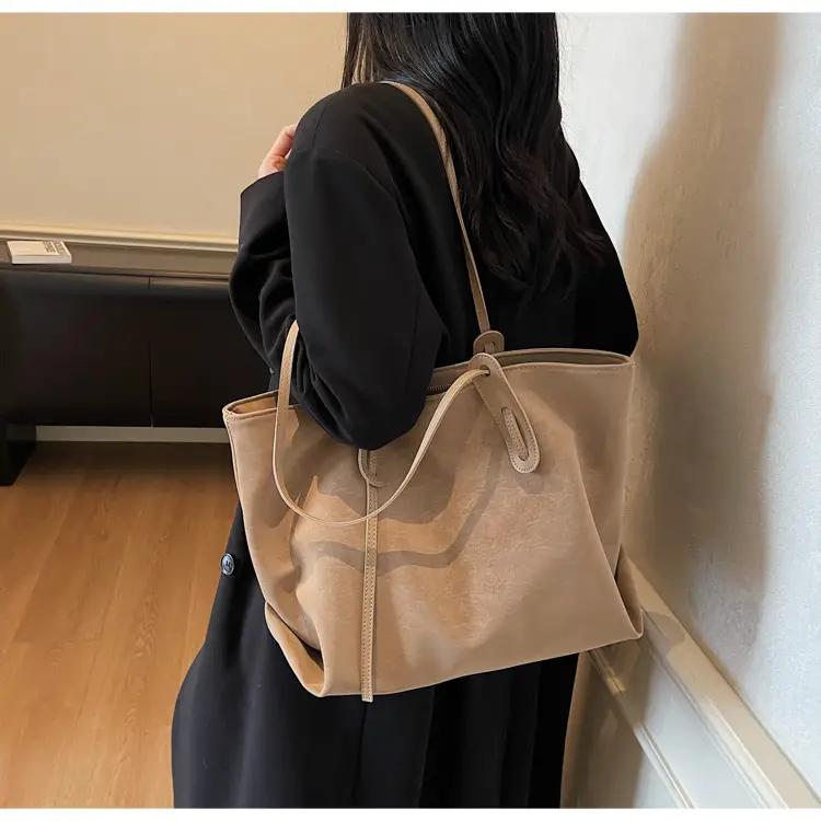 Brown Retro Suede Women's Large Shoulder Bag — feature 25