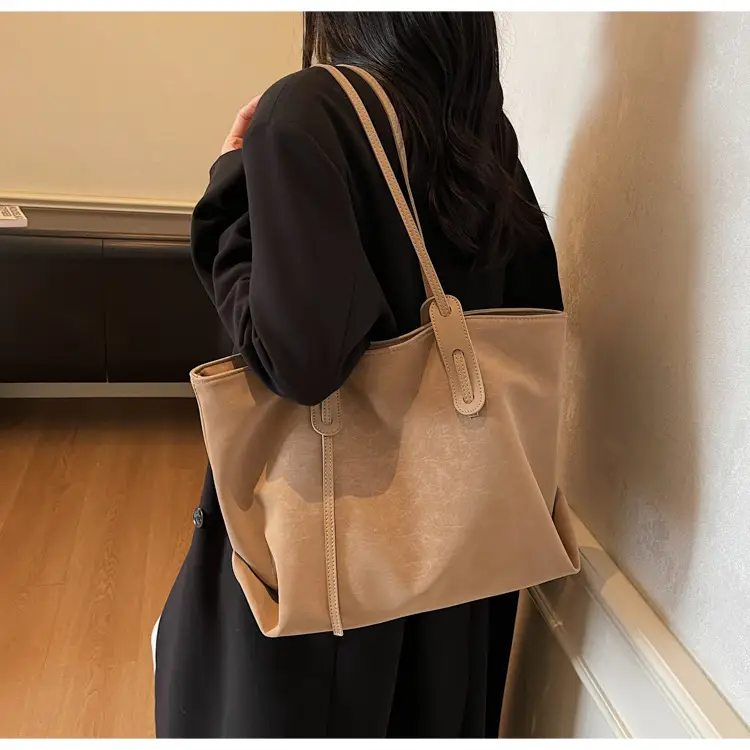 Brown Retro Suede Women's Large Shoulder Bag — feature 26