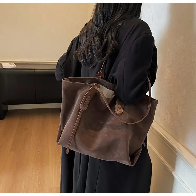 Brown Retro Suede Women's Large Shoulder Bag — feature 28