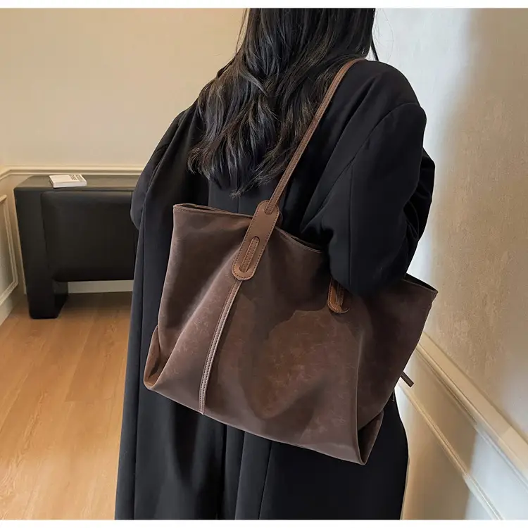 Brown Retro Suede Women's Large Shoulder Bag — feature 29