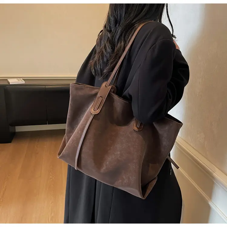 Brown Retro Suede Women's Large Shoulder Bag — feature 30