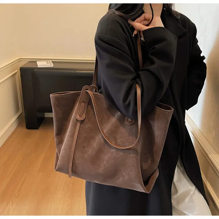 Brown Retro Suede Women's Large Shoulder Bag — feature 31