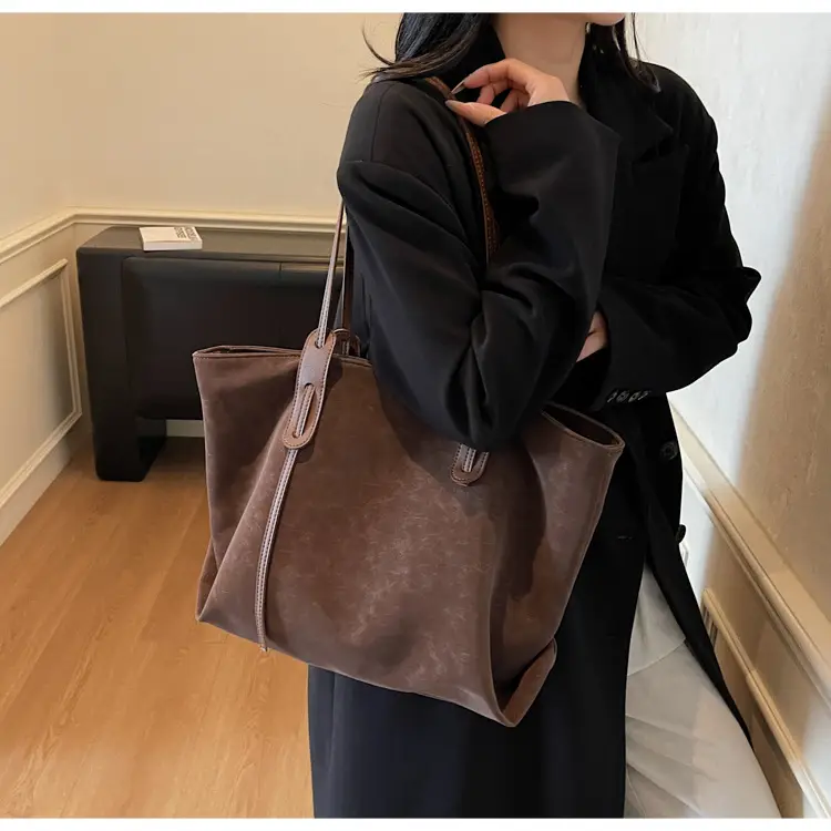 Brown Retro Suede Women's Large Shoulder Bag — feature 32
