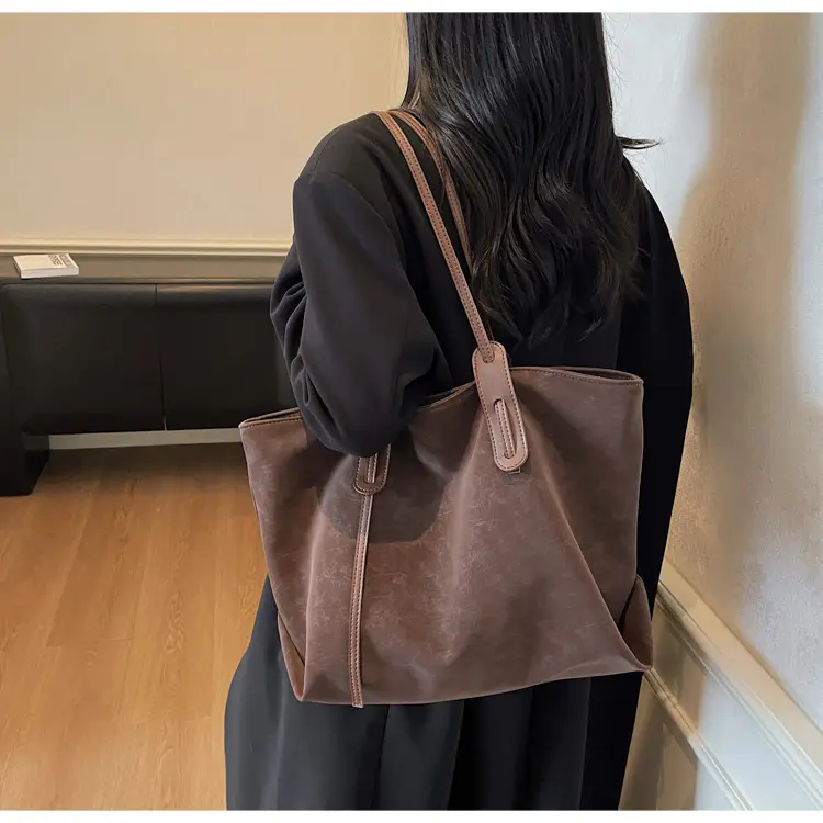 Brown Retro Suede Women's Large Shoulder Bag — feature 33