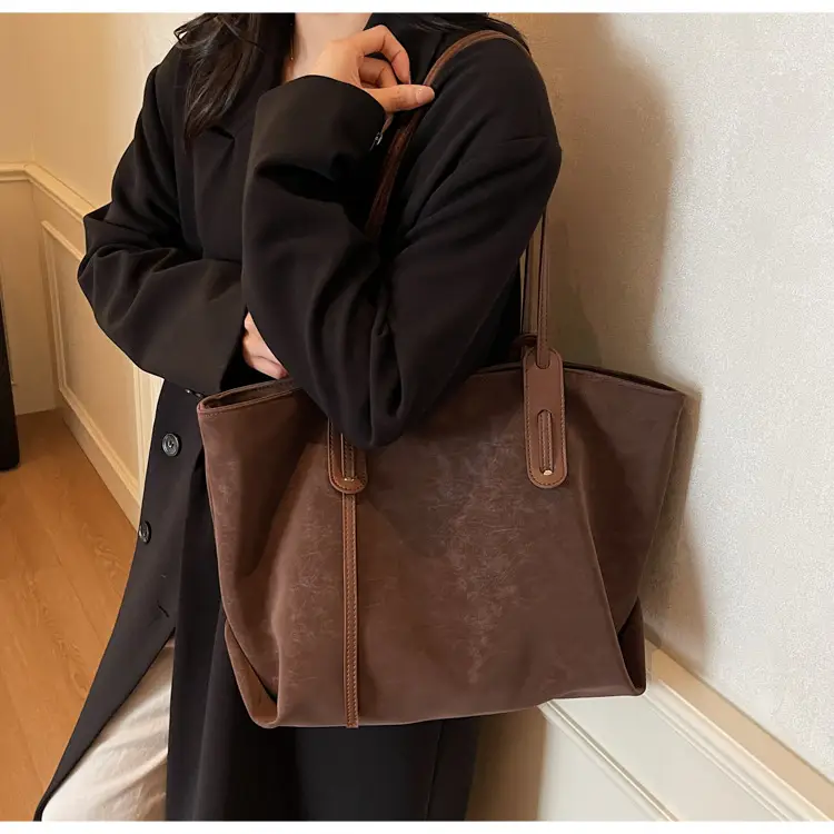 Brown Retro Suede Women's Large Shoulder Bag — feature 35