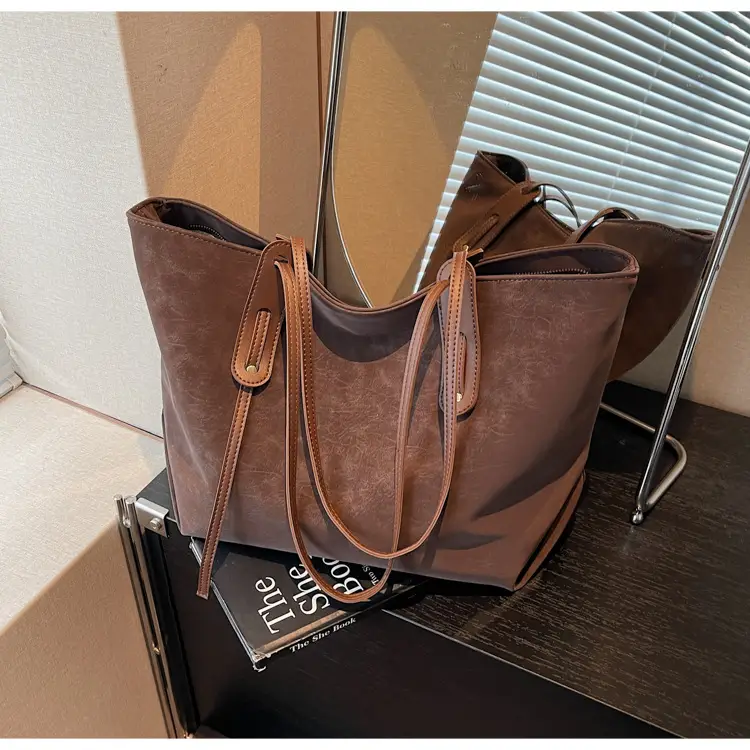 Brown Retro Suede Women's Large Shoulder Bag — feature 37