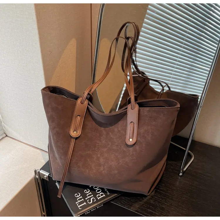 Brown Retro Suede Women's Large Shoulder Bag — feature 38
