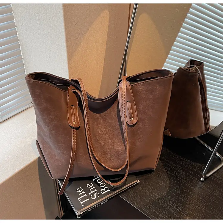 Brown Retro Suede Women's Large Shoulder Bag — feature 39
