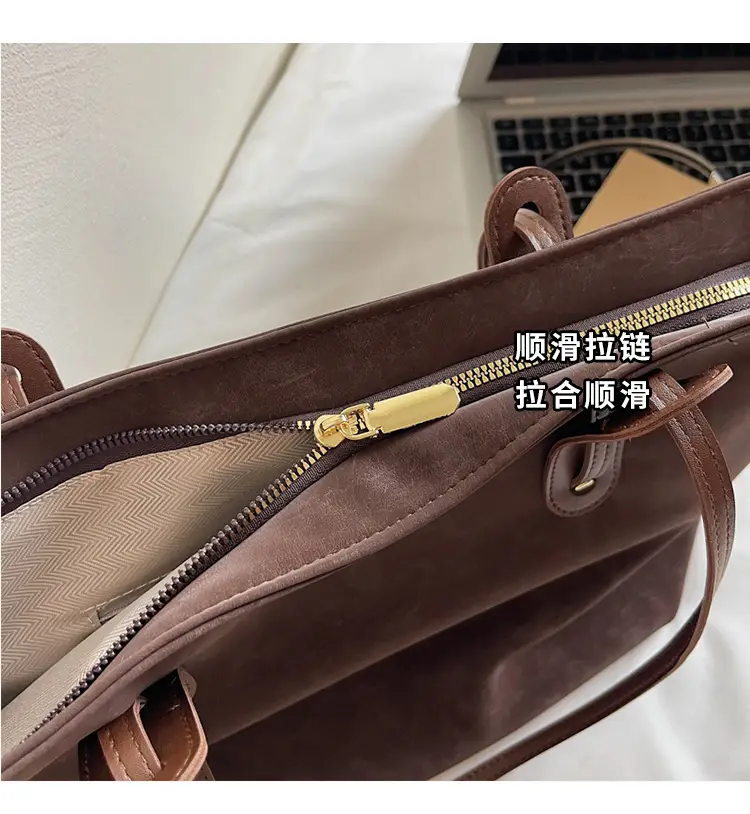 Brown Retro Suede Women's Large Shoulder Bag — feature 4