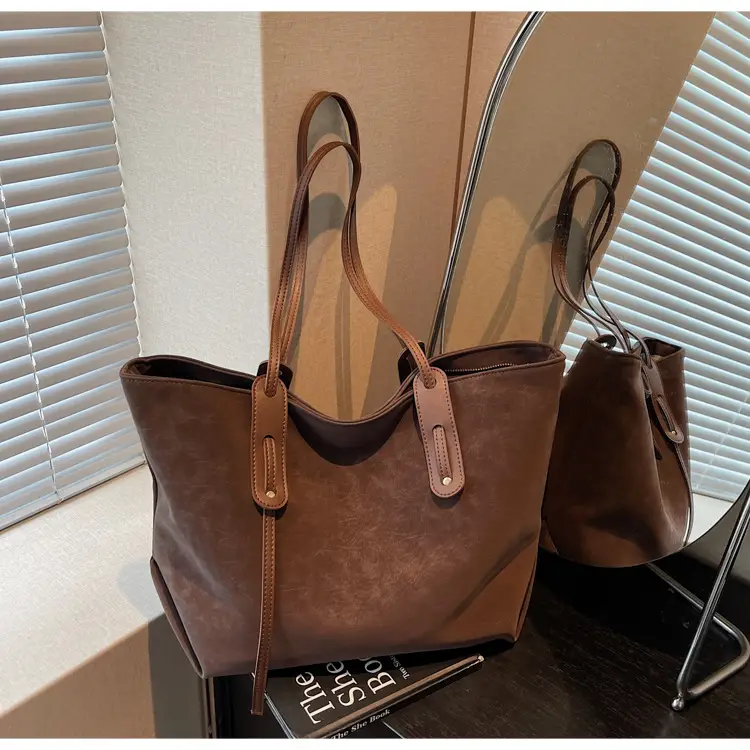 Brown Retro Suede Women's Large Shoulder Bag — feature 40