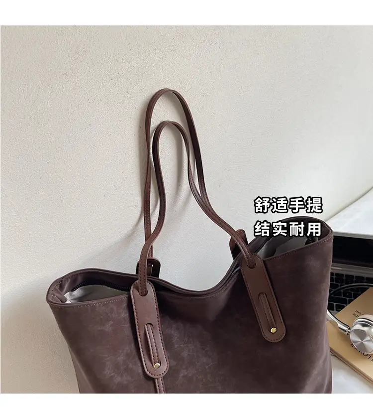 Brown Retro Suede Women's Large Shoulder Bag — feature 5