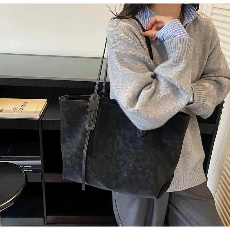 Brown Retro Suede Women's Large Shoulder Bag — feature 50